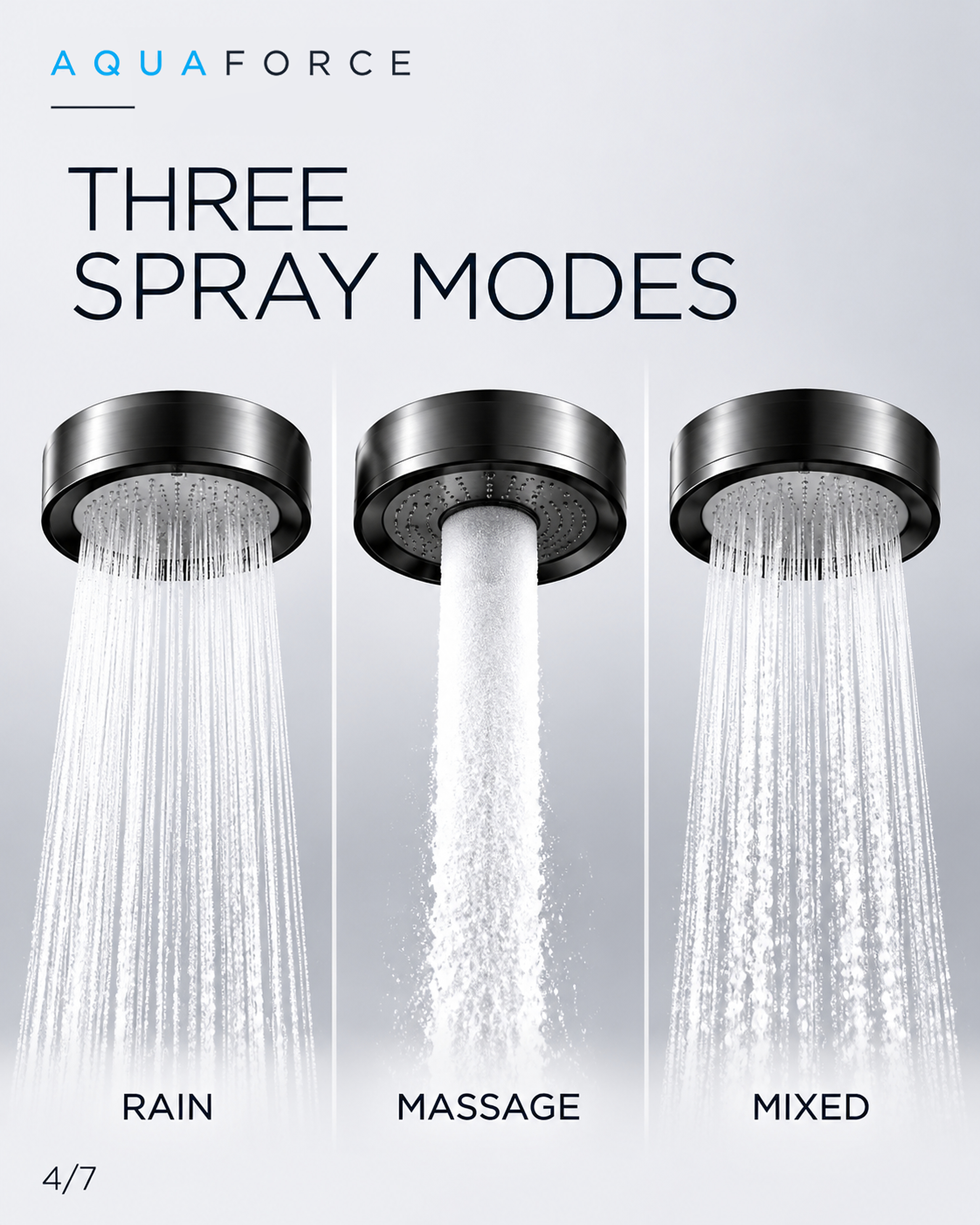 Three spray modes: rain, massage and mixed